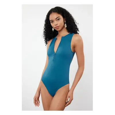 Trendyol Oil Barbell Neck Zippered Hipster Swimsuit