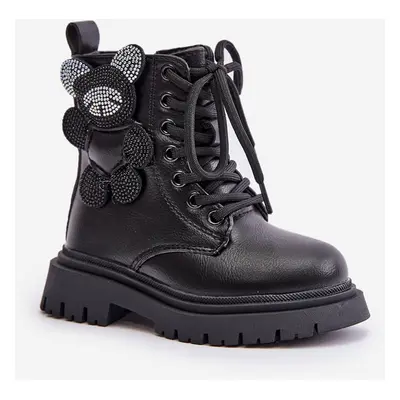 Insulated girls' ankle boots with fur on zip black Relobia