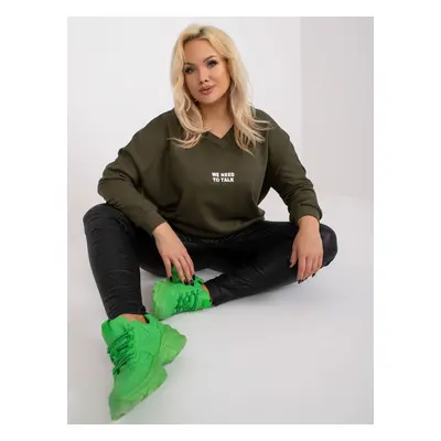 Khaki sweatshirt tunic of large size with the slogan Raella