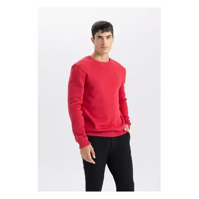 DEFACTO Red Regular Fit Crew Neck Thick Basic Plain Sweatshirt