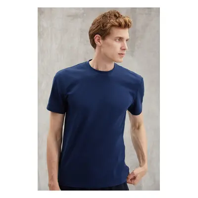 GRIMELANGE Chad Men's Slim Fit Ultra Flexible Navy Blue T-shirt