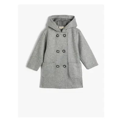 Koton Hooded Coat Button Closure Pocket Detailed