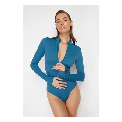 Trendyol Petrol Zippered Long Sleeve Regular Surf Swimsuit