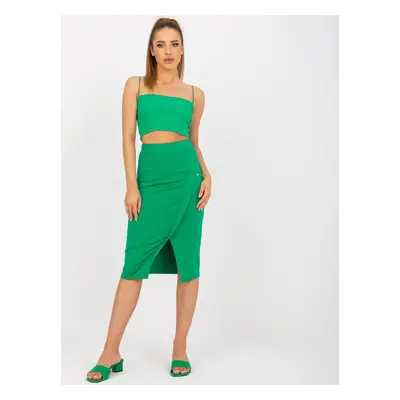 Basic green pencil skirt with slit