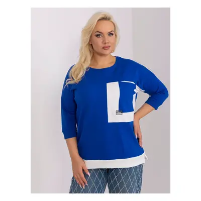 Cobalt blue cotton blouse plus size with 3/4 sleeves