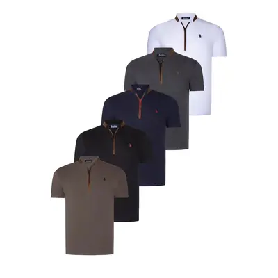 FIVE SET T8571 DEWBERRY ZIPPER MEN'S T-SHIRT-BLACK-WHITE-NAVY BLUE-ANTHRACITE-KHAKI