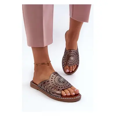 Shiny women's flat-heeled slippers with copper embellishment Ebirena