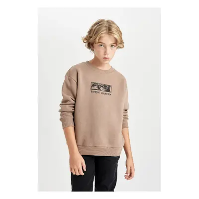 DEFACTO Boy Oversize Wide Pattern Back Printed Crew Neck Sweatshirt