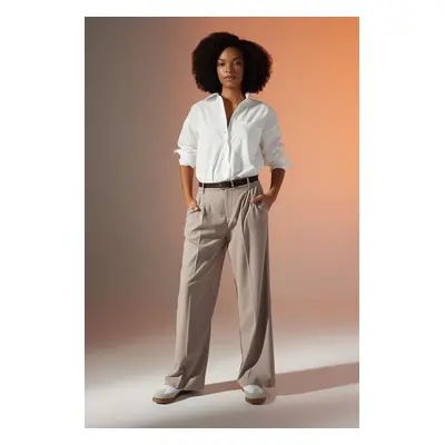 DEFACTO Wide Leg High Waist Wide Leg Collared Standard Length Trousers