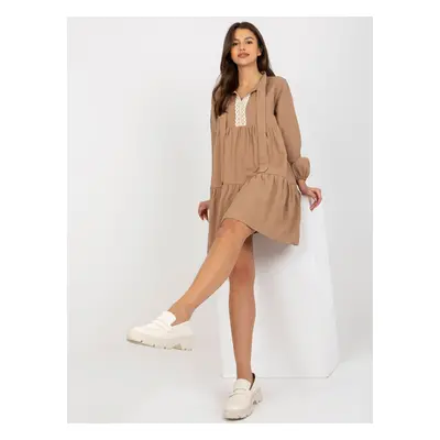 Loose camel dress Kaley RUE PARIS with ruffle and lace