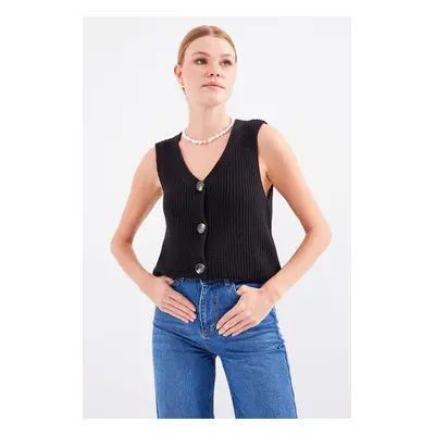 Bigdart Buttoned Short Knitwear Vest - Black