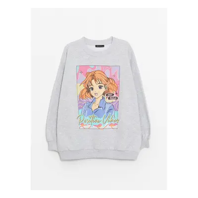 LC Waikiki Crew Neck Printed Long Sleeve Oversize Women's Sweatshirt