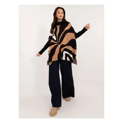 Black and brown patterned oversize turtleneck sweater