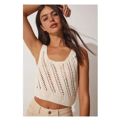 Happiness İstanbul Women's Bone Straps Openwork Crop Knitwear Blouse