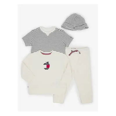 Tommy Hilfiger Set of children's T-shirt, sweatshirt, sweatpants and cap in blue-white and cream