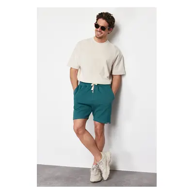 Trendyol Emerald Green Regular Cut Textured 100% Cotton Shorts