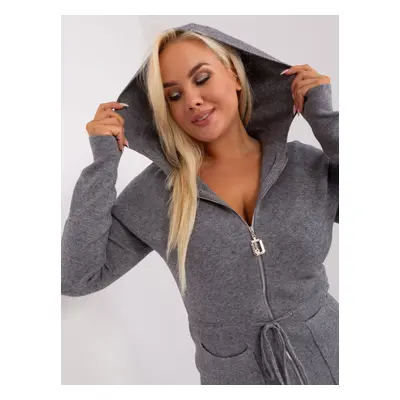 Dark grey plus size cardigan with hood