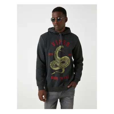 Koton Snake Printed Hooded Sweatshirt Raising