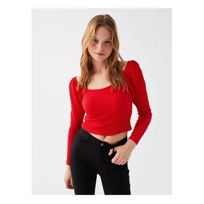 LC Waikiki Women's U-Neck Straight Long Sleeve Crop