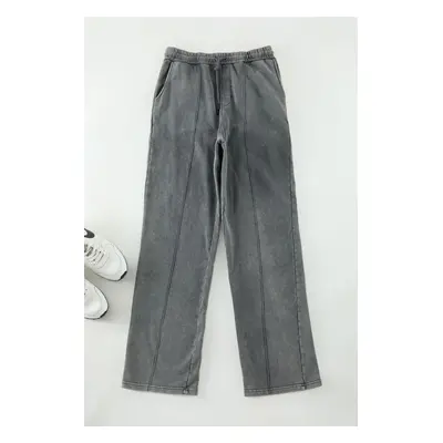 Trendyol Anthracite Wide Leg Ribbed Distressed/Faded Effect Basic Sweatpants