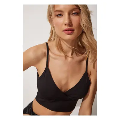 Happiness İstanbul Women's Black Straps Crop Knitted Bustier