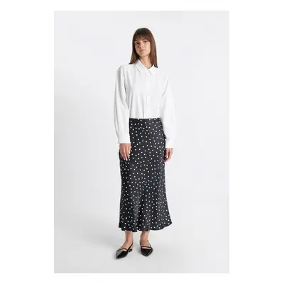 DEFACTO A Cut High Waist Polka Dot Patterned Long/Maxi Length 100% Satin Skirt