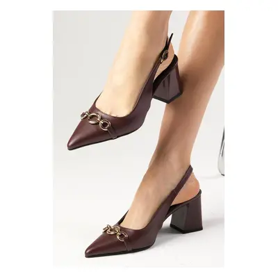 Mio Gusto Elvin Burgundy Color Pointed Toe Heeled Shoes with Chain Accessories