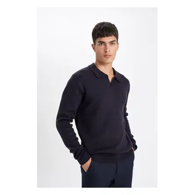 DEFACTO Men's Navy Blue Standard Fit Regular Cut Polo Neck Knitwear Sweater