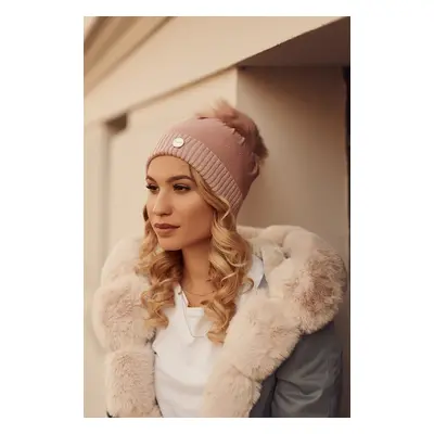 Hat with a pompom decorated with pink glitter