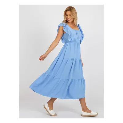 Light blue flared dress with ruffle