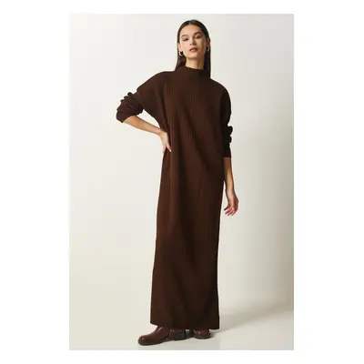 Happiness İstanbul Women's Brown High Neck Oversize Knitwear Dress