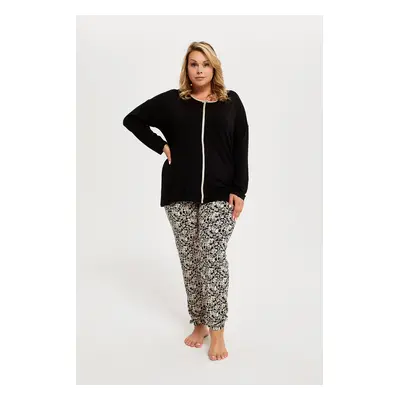 Guyana Women's Long Sleeve Pajamas, Long Pants - Black/Print