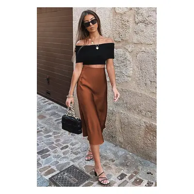 Madmext Mad Girls Brown Satin Skirt