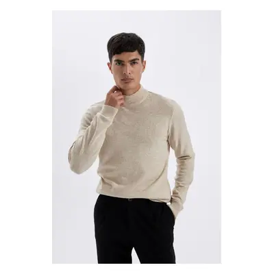 DEFACTO Men's Light Beige Slim Fit Slim Fit Half Turtleneck Knitwear Sweater