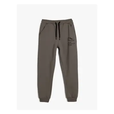 Koton Jogger Sweatpants Slogan Printed Pocket Tied Waist