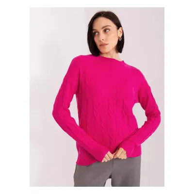 Fuchsia knitted sweater with cables