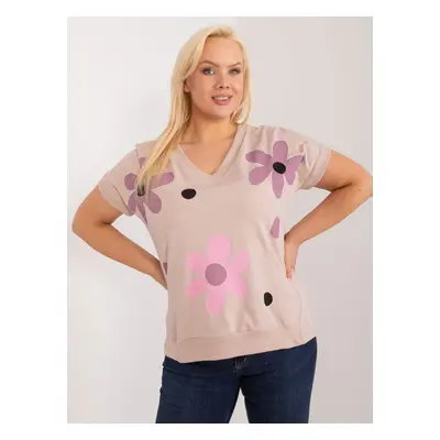 Beige women's plus size blouse with flowers