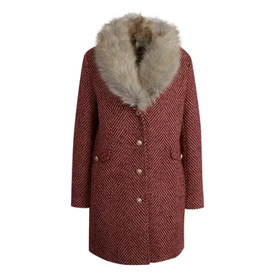 Orsay Women's Red Patterned Coat with Faux Fur - Women