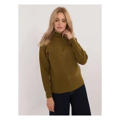 Olive sweater with turtleneck and cuffs