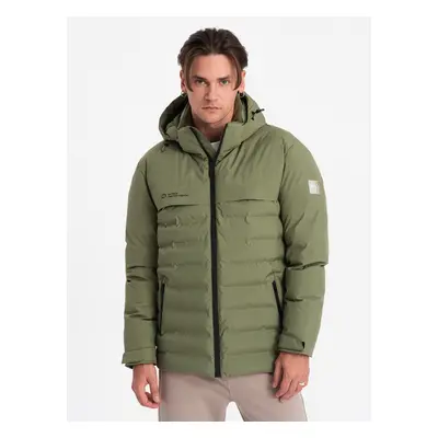 Ombre Men's winter jacket with detachable hood - olive