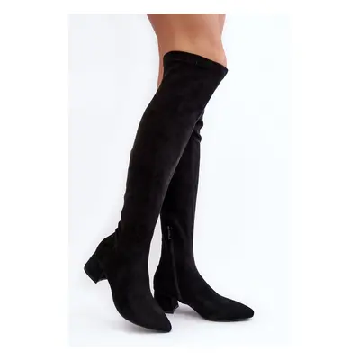 Women's over-the-knee boots with low heels black Maidna