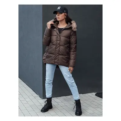 Women's winter jacket with hood STELLAR coffee Dstreet