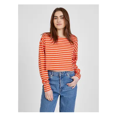 Beige-Red Women Striped Cropped T-Shirt Noisy May Frida - Women