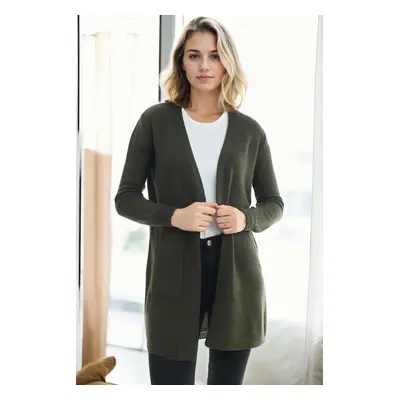 99224 Dewberry Kangaroo Pocket Knitwear Cardigan-Khaki