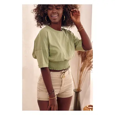 Short blouse with wide khaki ribbing