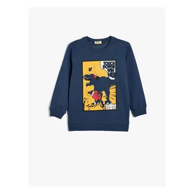 Koton Sweatshirt Dinosaur Printed Crew Neck Long Sleeve Raised