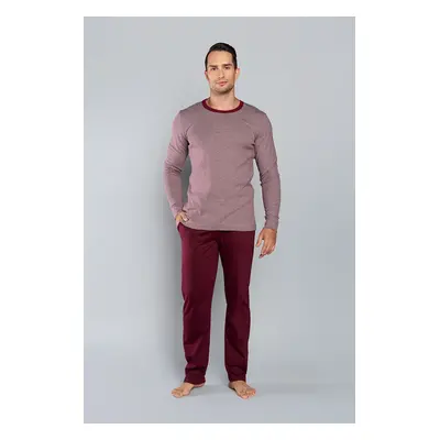 Men's pajamas Hilton long sleeves, long pants - melange-burgundy/burgundy