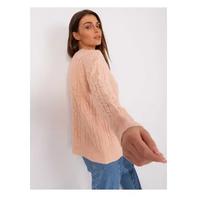 Peach women's sweater with cables