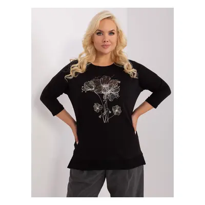 Women's black plus size blouse with a round neckline