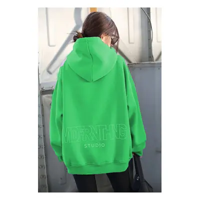 Madmext Mad Girls Green Printed Oversized Sweatshirt